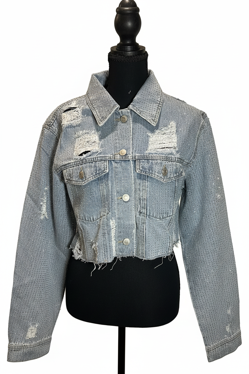 Chaqueta denim con rhinestones - frente 2