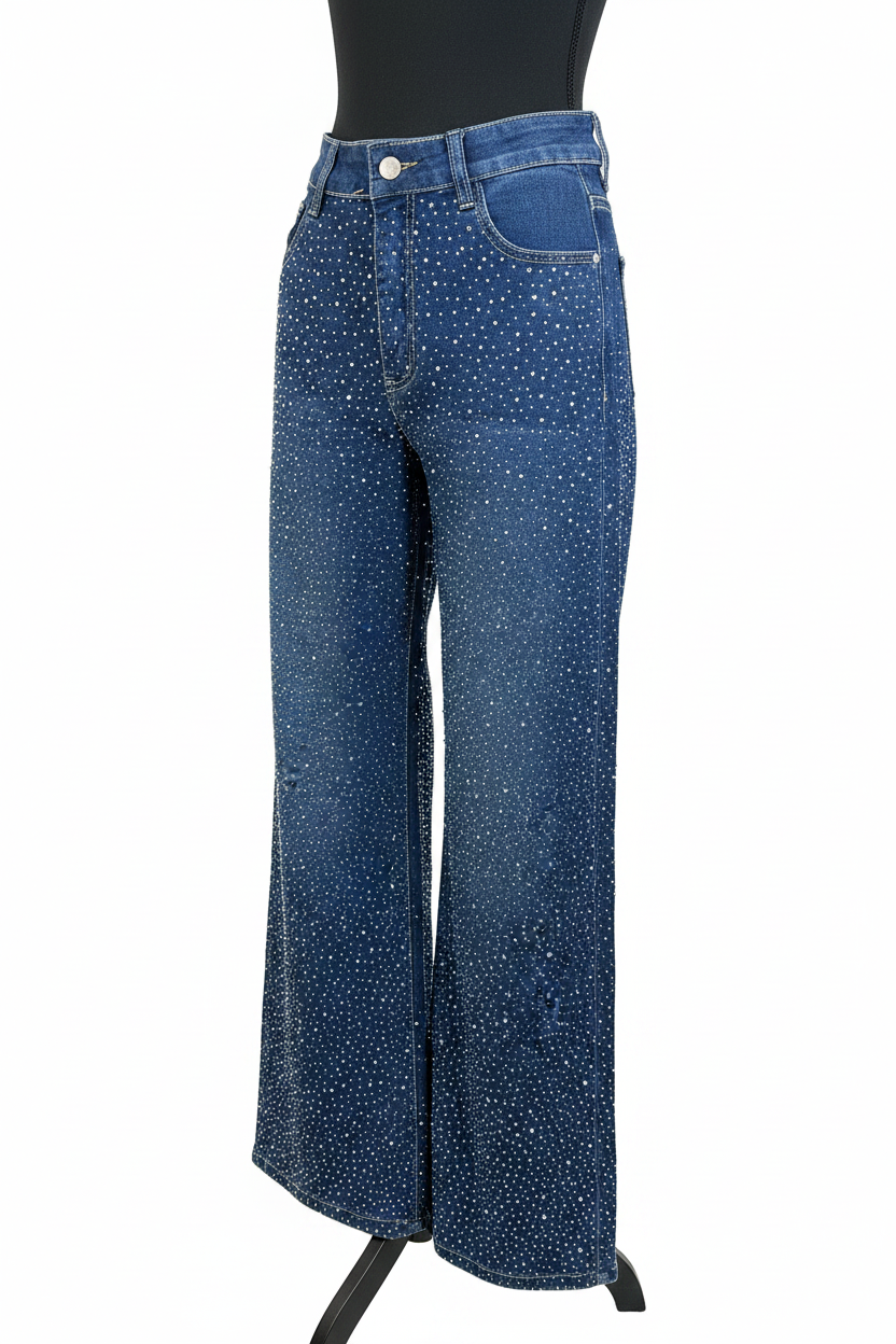 Jeans azules con brillos - Vista frontal ángulo