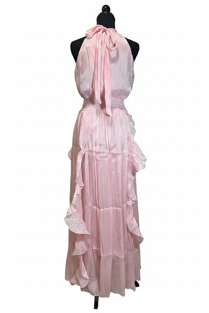 Vestido rosa halter espalda