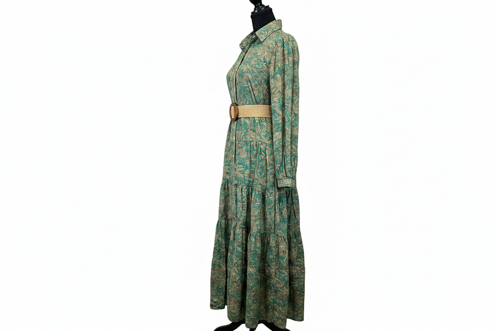 Vestido verde dorado lateral